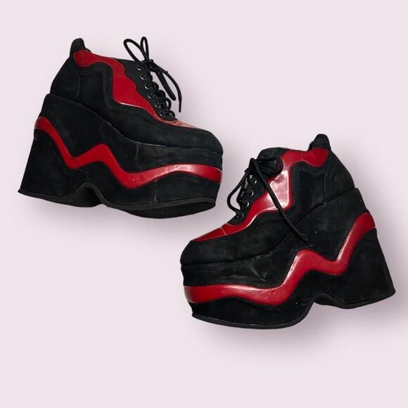 Soul Out 90s Y2K platform shoes black and red - Picture 1 of 7